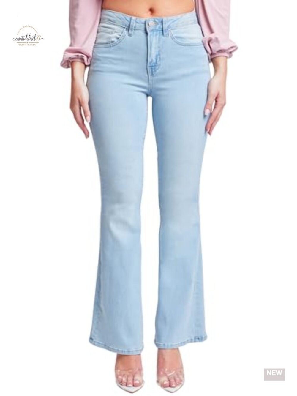 High Rise Flare Jeans Boot Cut Stretch Denim 70s Style
